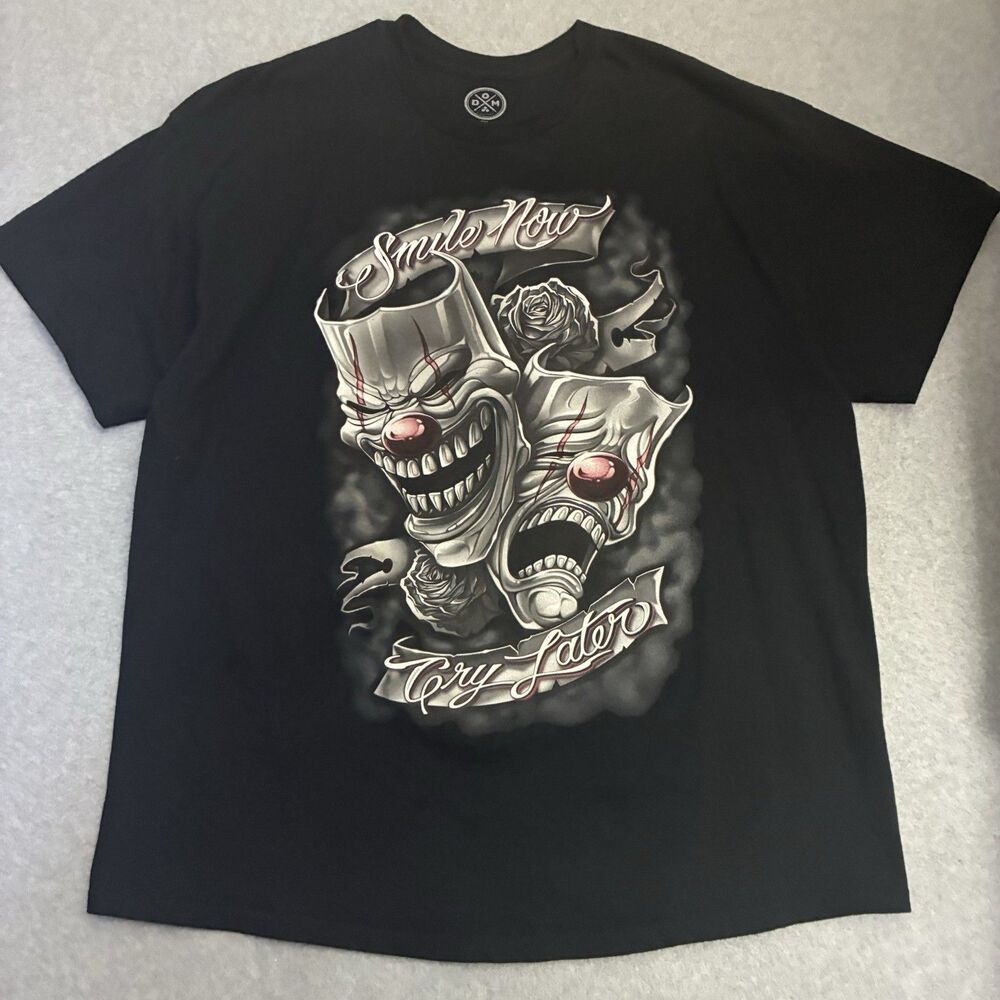 DOM Smile Now Cry Later Clown Graphic T Shirt Black Men’s 2XL Streetwear
